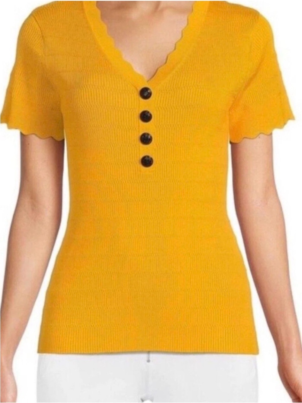 Karl Lagerfeld Paris Ribbed Knit Top Mustard Yellow sz XS